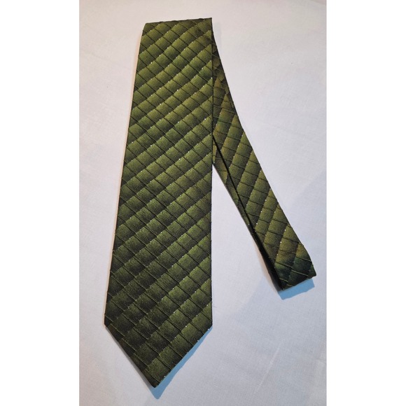 Angelino Other - Angelino Cravatte Mens Silk Tie Olive Green Woven Geometric Handmade 58x3.75